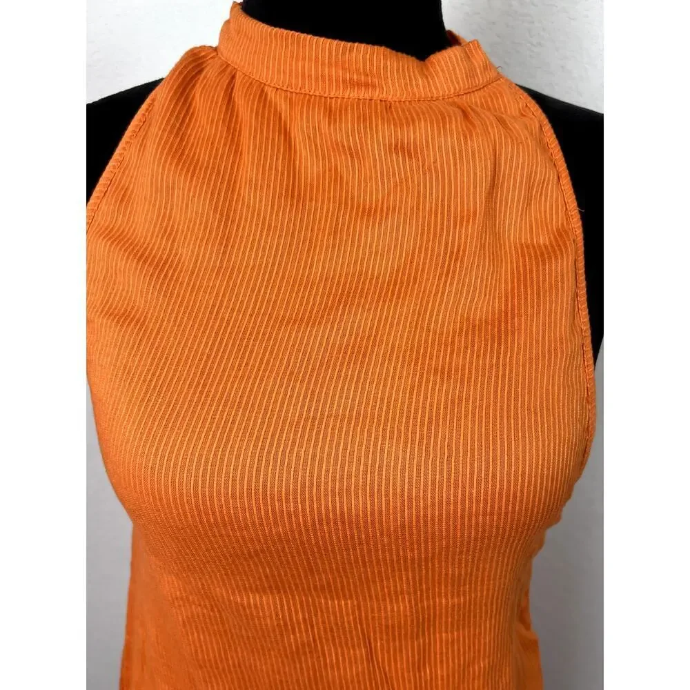 Stunning Pretty Little Thing Orange Textured Halterneck Shift Dress - Size 8 - Picture 2 of 8